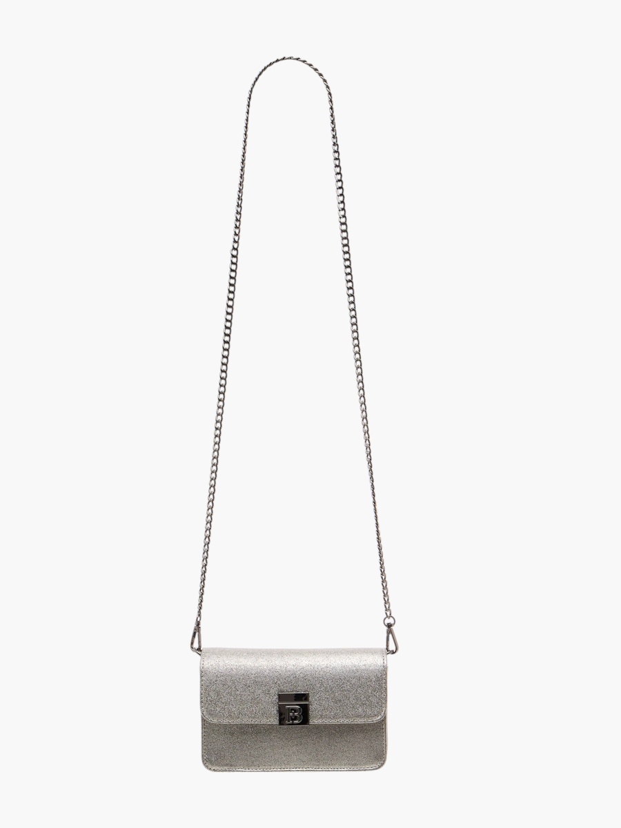 Metallic Crossbody Bag with Button Closure and Chain Strap