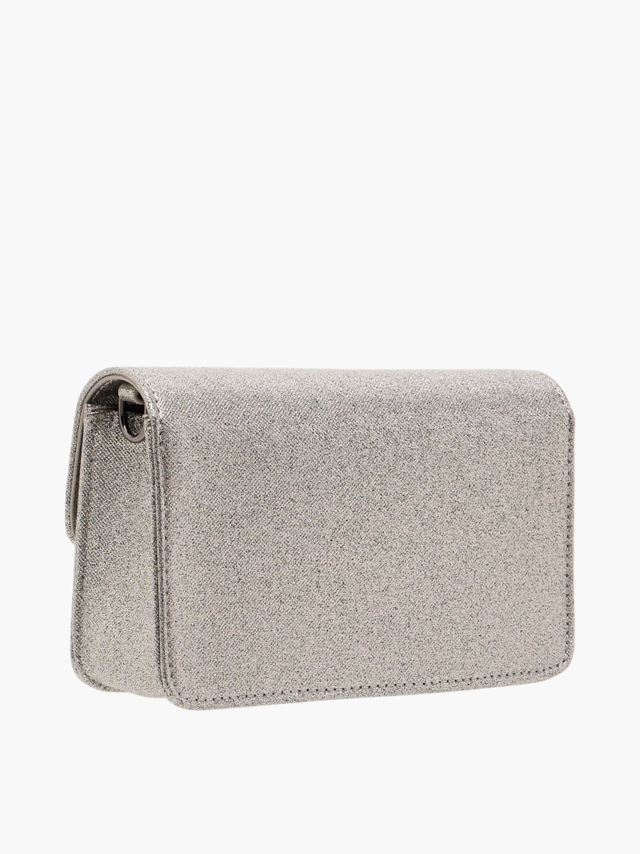 Metallic Crossbody Bag with Button Closure and Chain Strap