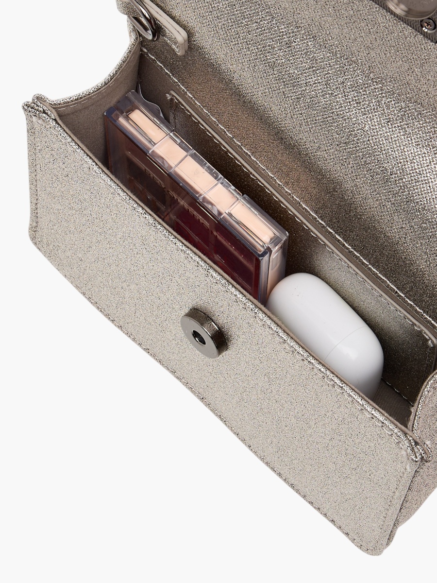 Metallic Crossbody Bag with Button Closure and Chain Strap