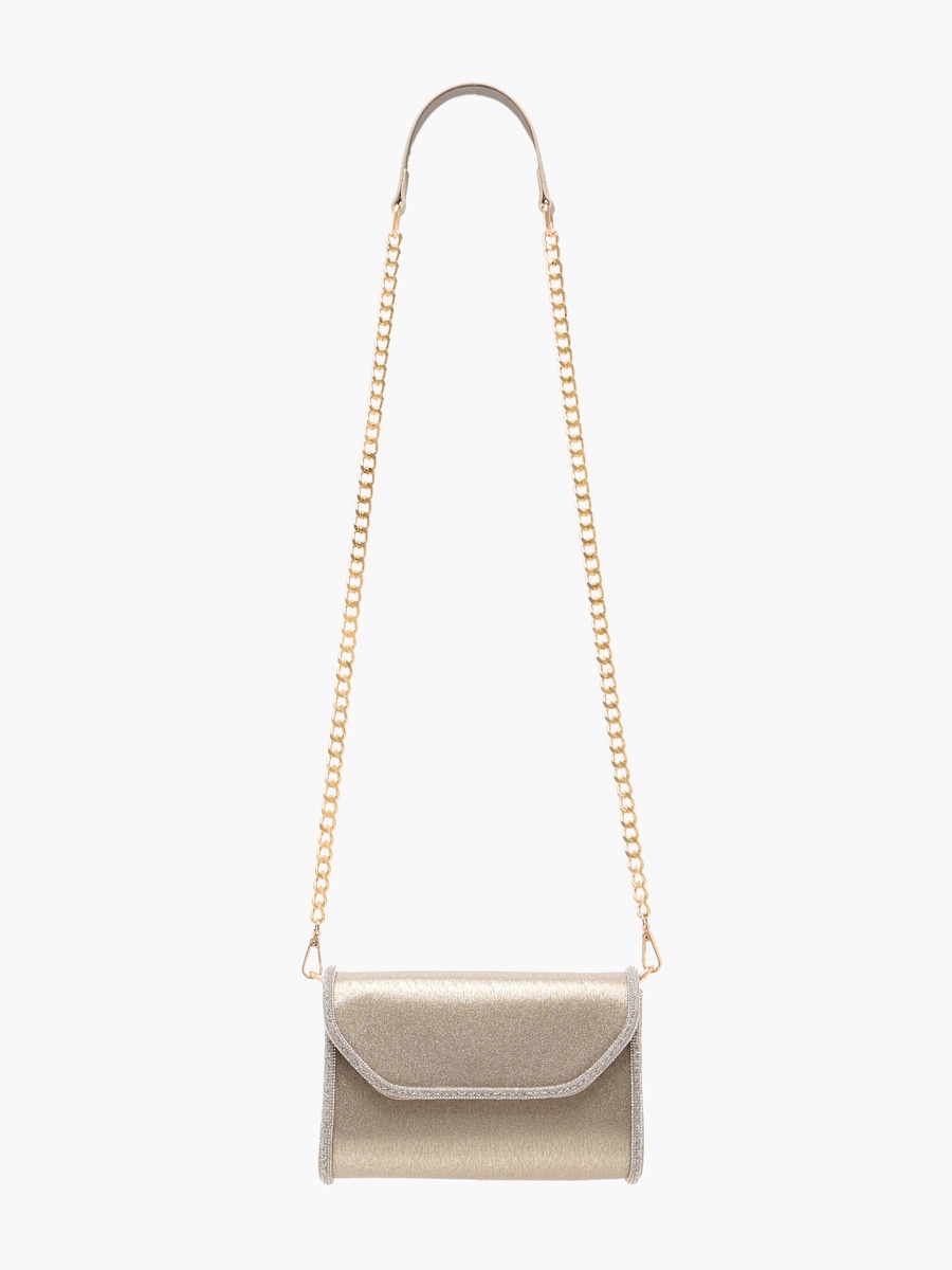 Embellished Crossbody Bag with Detachable Chain Strap and Flap Closure