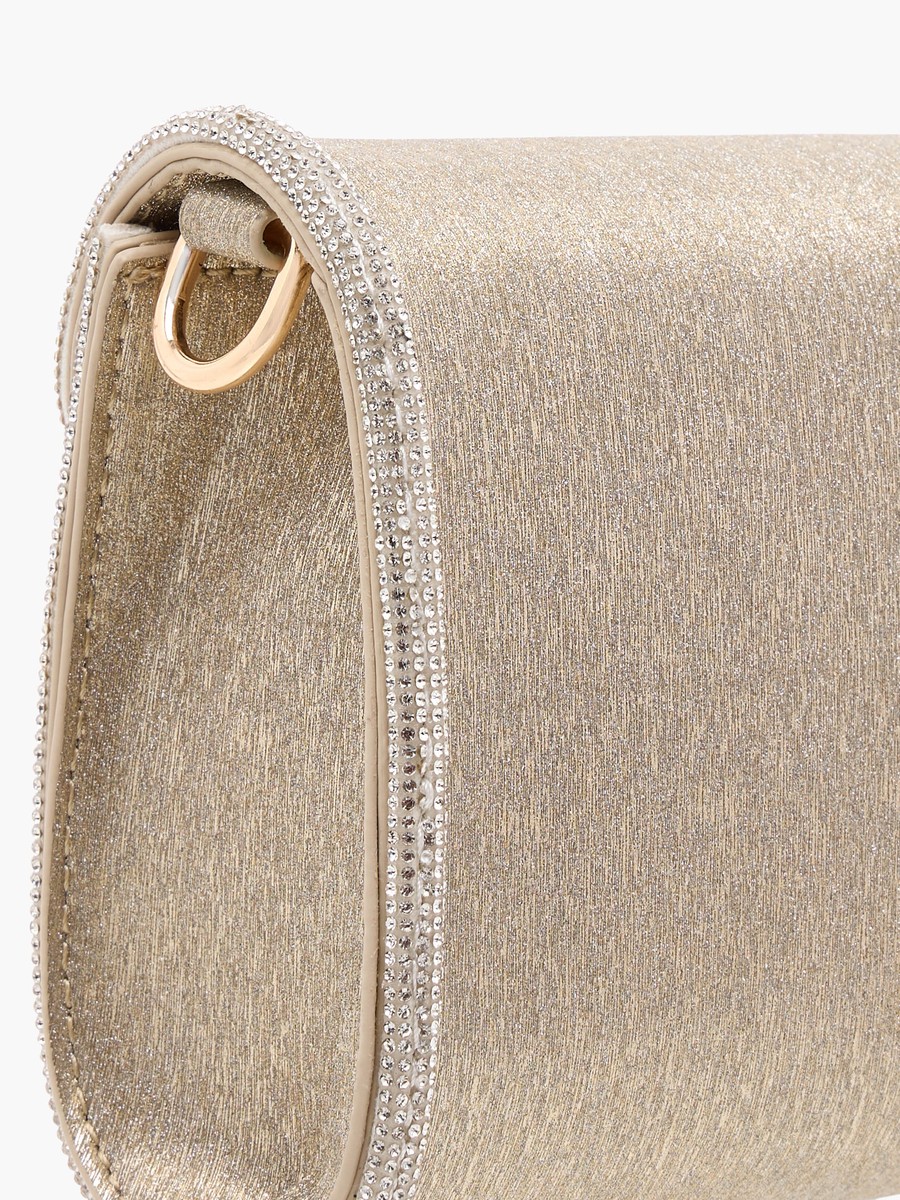 Embellished Crossbody Bag with Detachable Chain Strap and Flap Closure