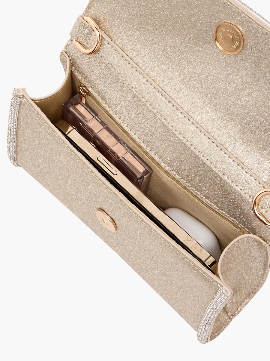 Embellished Crossbody Bag with Detachable Chain Strap and Flap Closure