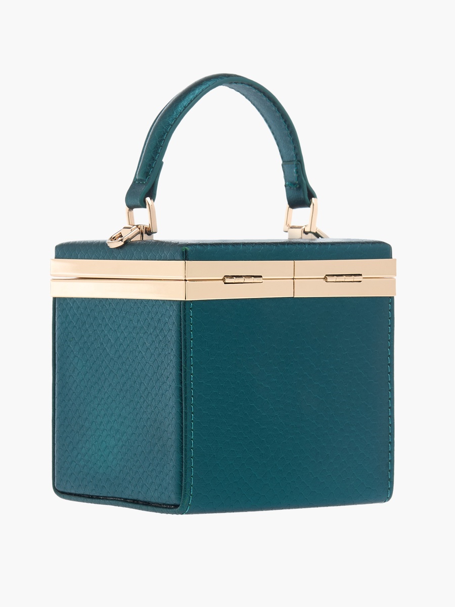 Textured Crossbody Bag with Detachable Strap and Clasp Closure