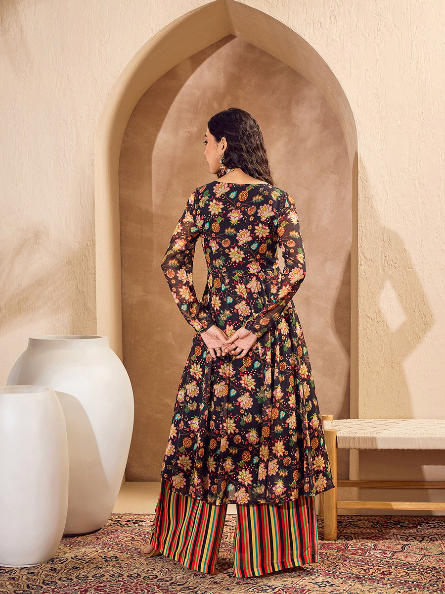 Floral Print Wrap Anarkali Kurta with Palazzos Set