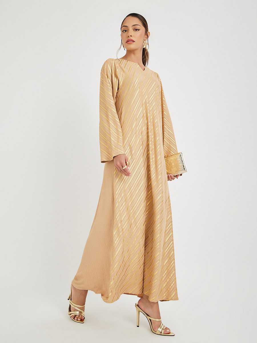 Foil Print Notch Neck Jalabiya
