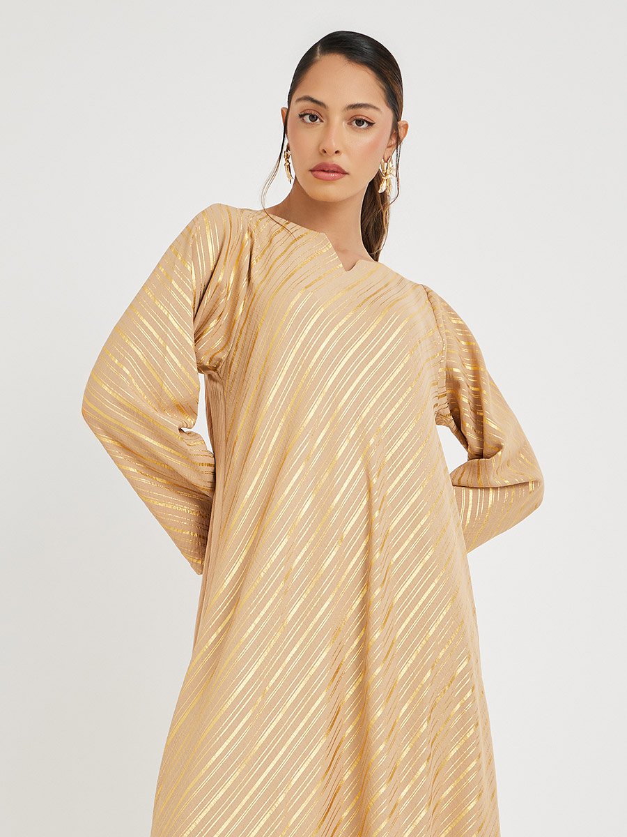 Foil Print Notch Neck Jalabiya