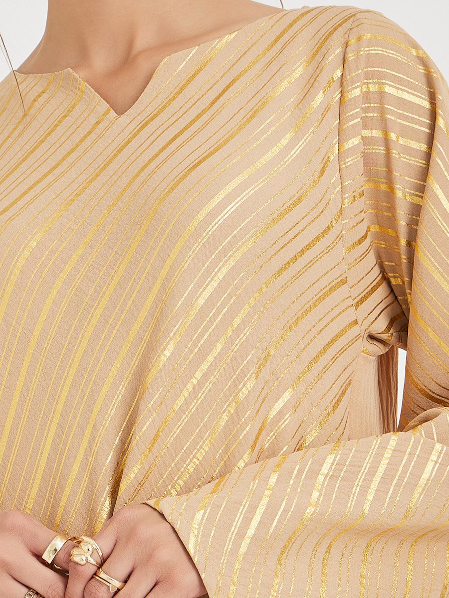 Foil Print Notch Neck Jalabiya