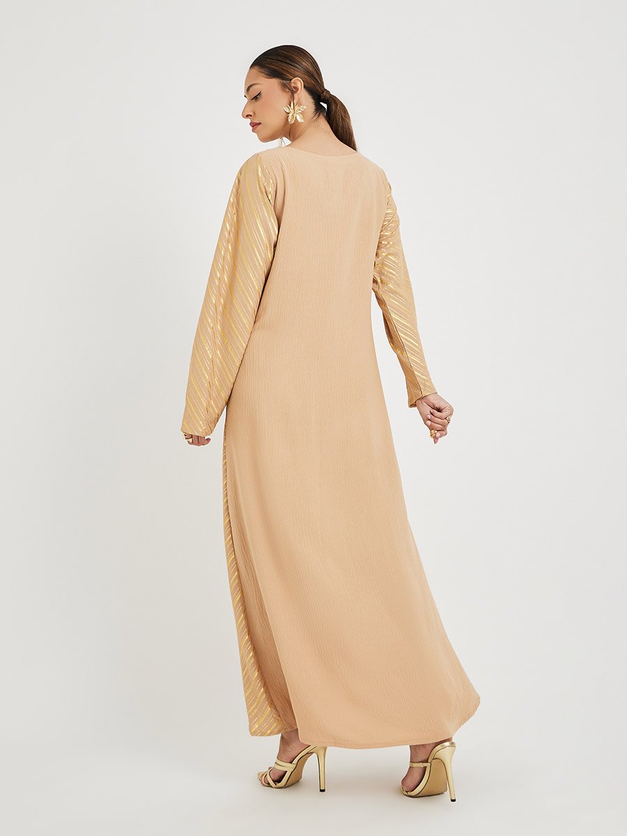 Foil Print Notch Neck Jalabiya