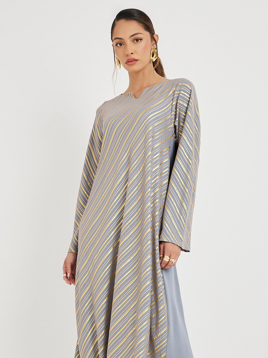 Foil Print Notch Neck Jalabiya