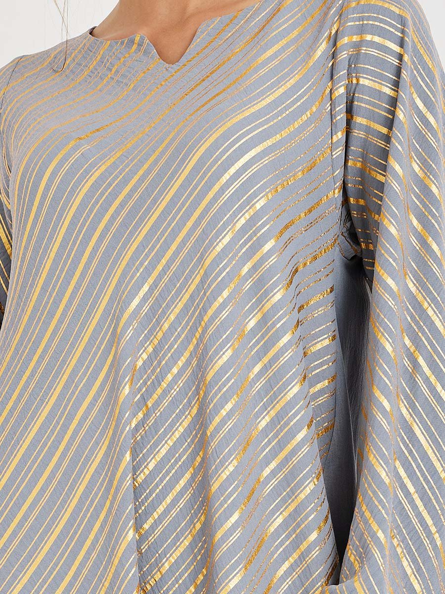 Foil Print Notch Neck Jalabiya