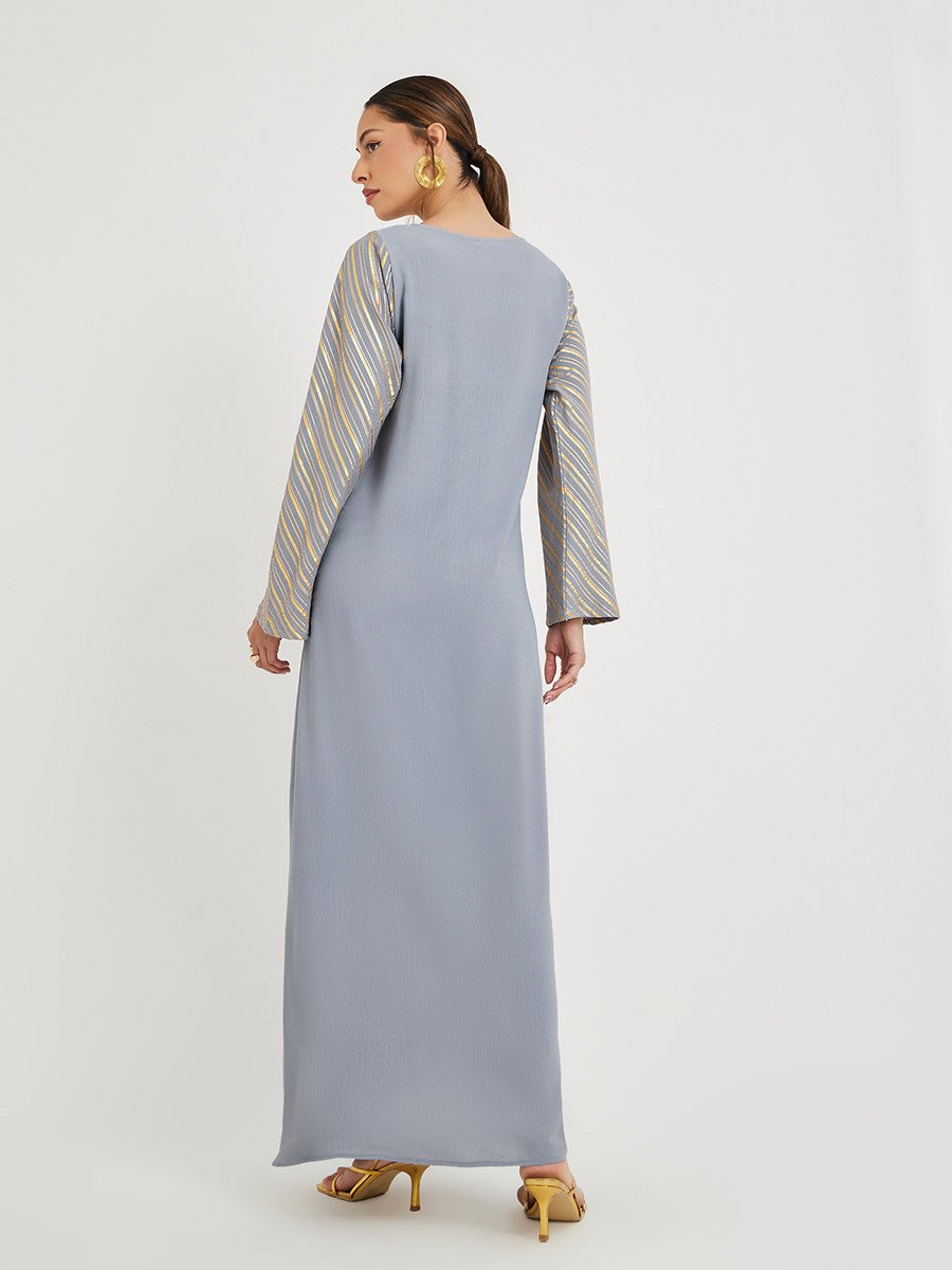 Foil Print Notch Neck Jalabiya