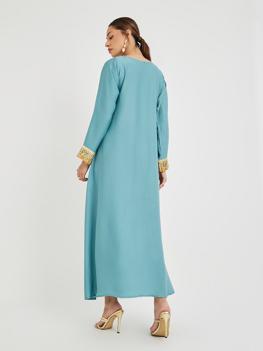 Crinkled Lace Hem Wide Sleeves Jalabiya