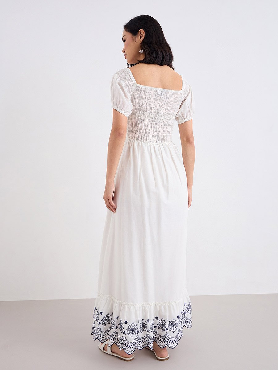 Cream Embroidered Hem Maxi Dress For Women at UAE | Styli