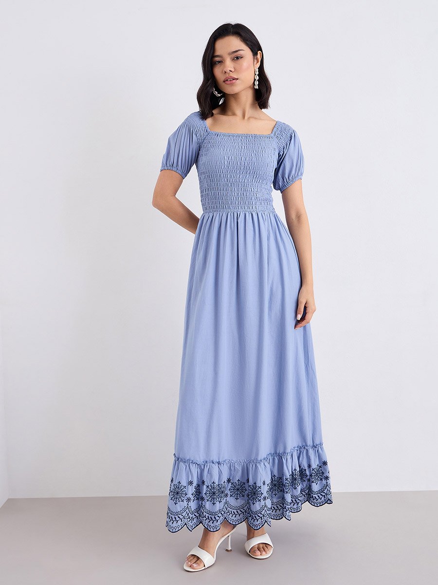 sachin and babi light blue dress MISSGUIDED Textured Embroidered Georgette Shirt Dress With Tiered Ruffle Hem MISSGUIDED