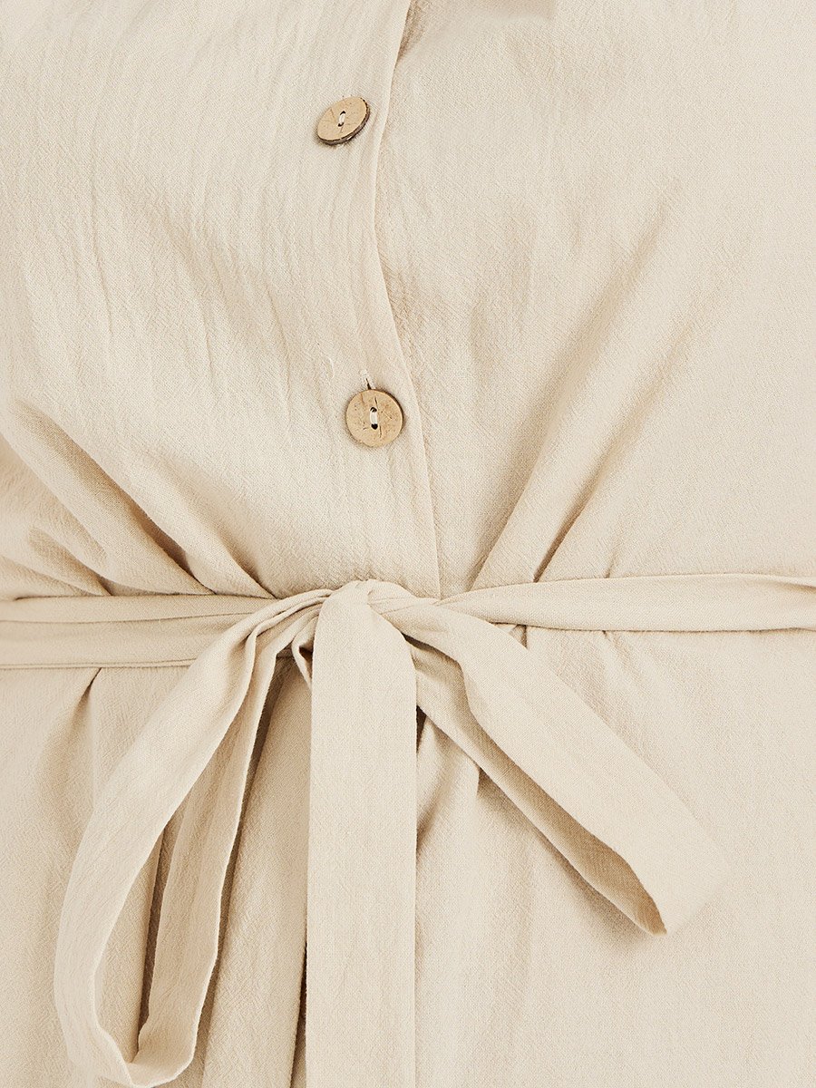 Plus Size Sleeveless Buttoned Midi Dress with Tie-Up Belt Detail