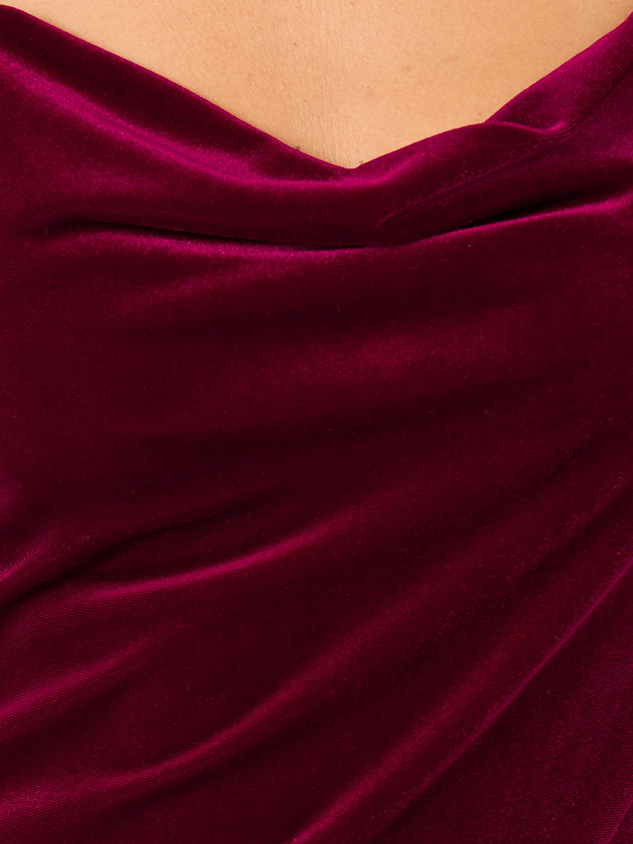Velvet Cowl Neck Slip with Side Thigh Slit