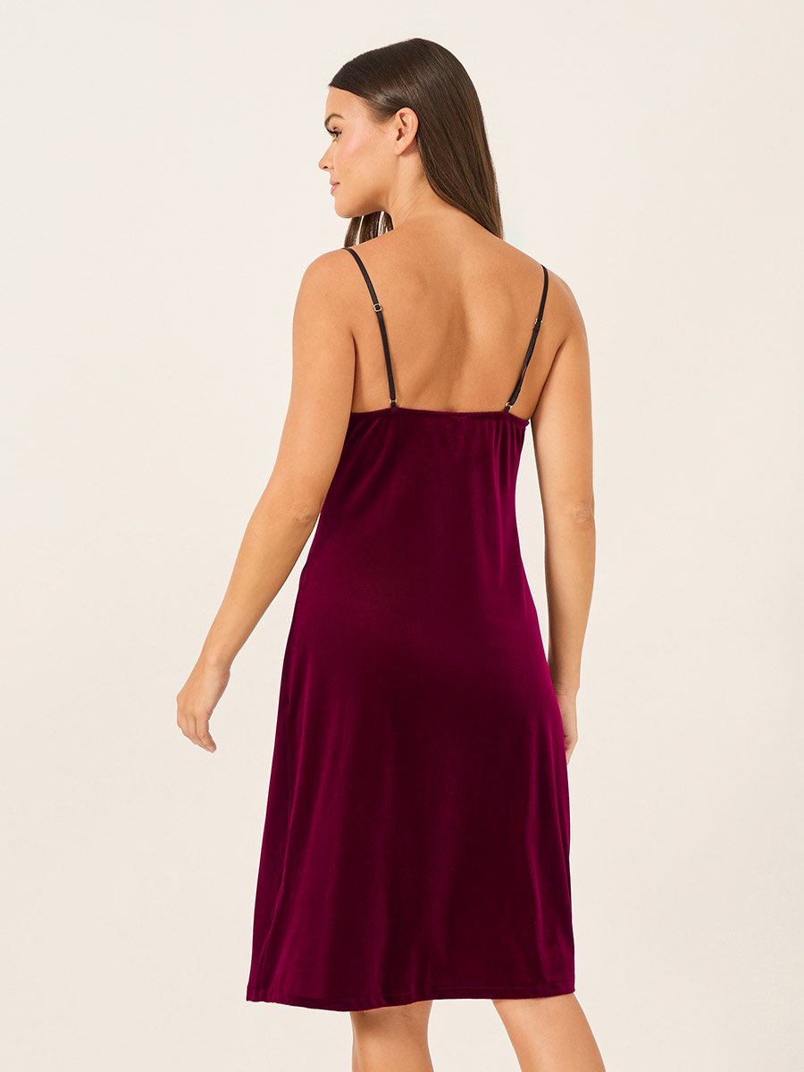 Velvet Cowl Neck Slip with Side Thigh Slit