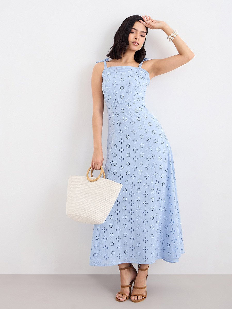Women Schiffli Cotton Maxi Dress