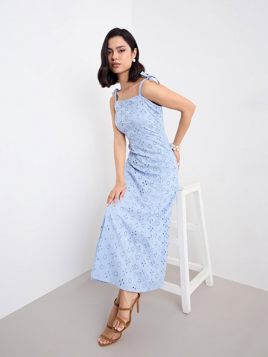 Women Schiffli Cotton Maxi Dress