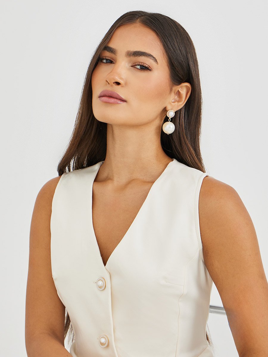 white sleeveless gold button midi blazer dress REPRESENTING ME SLEEVELESS BLAZER DRESS IN WHITE