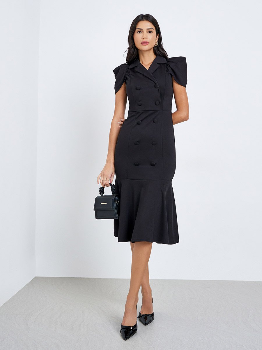 Solid Short Sleeves Mermaid Hem Midi Dress