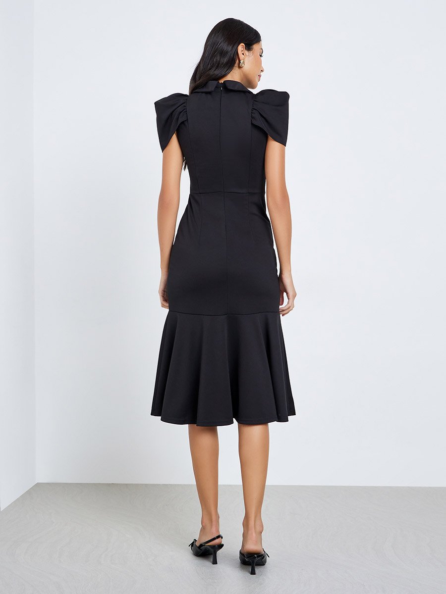 Solid Short Sleeves Mermaid Hem Midi Dress