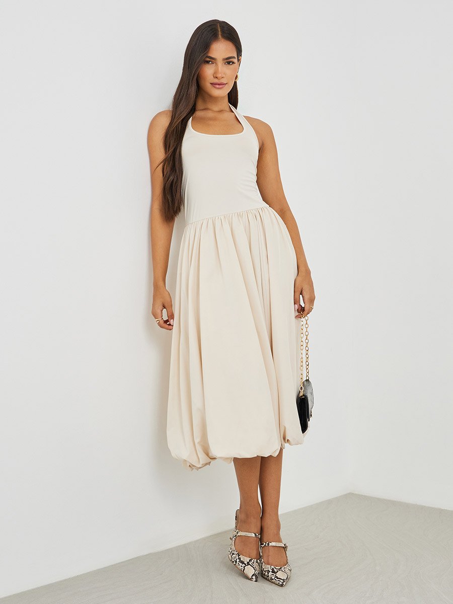 Solid Sleeveless A-Line Midi Dress