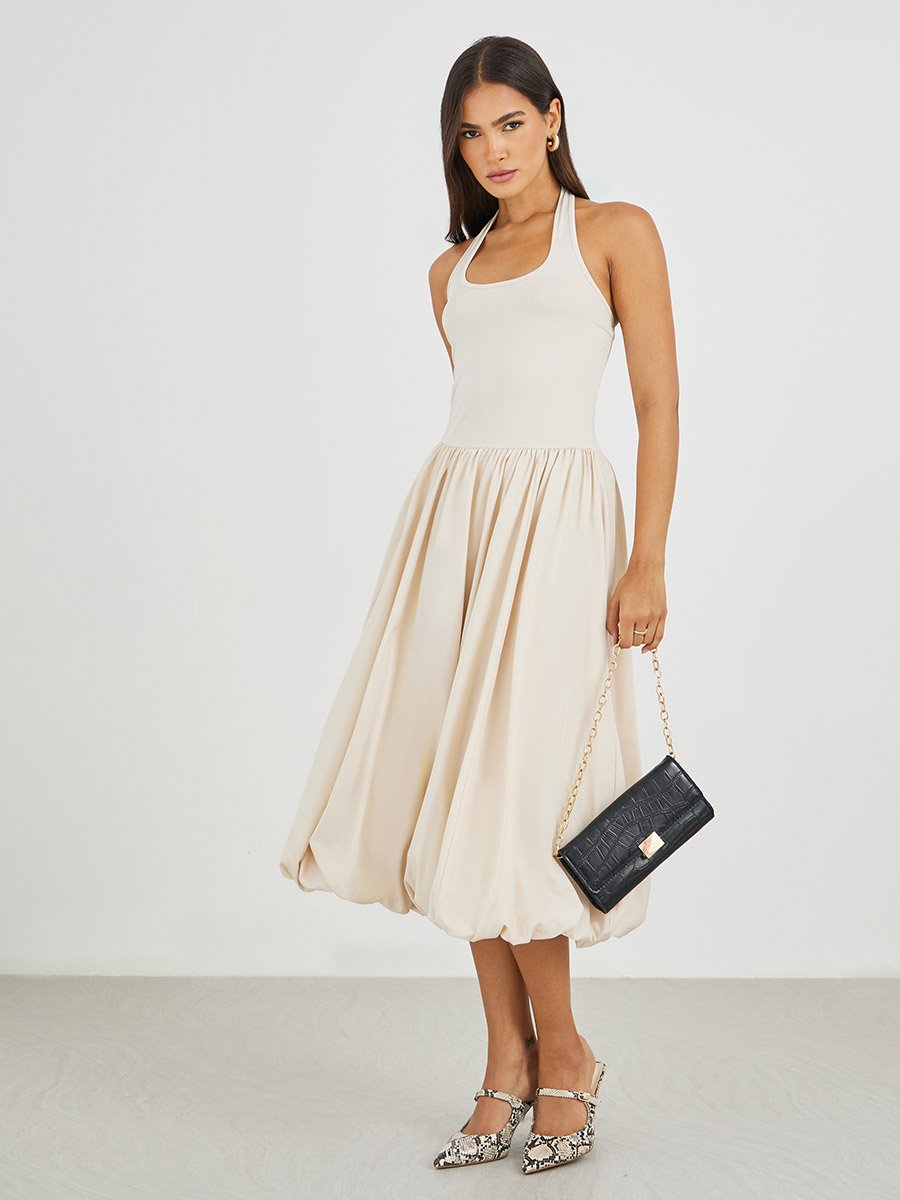 Solid Sleeveless A-Line Midi Dress