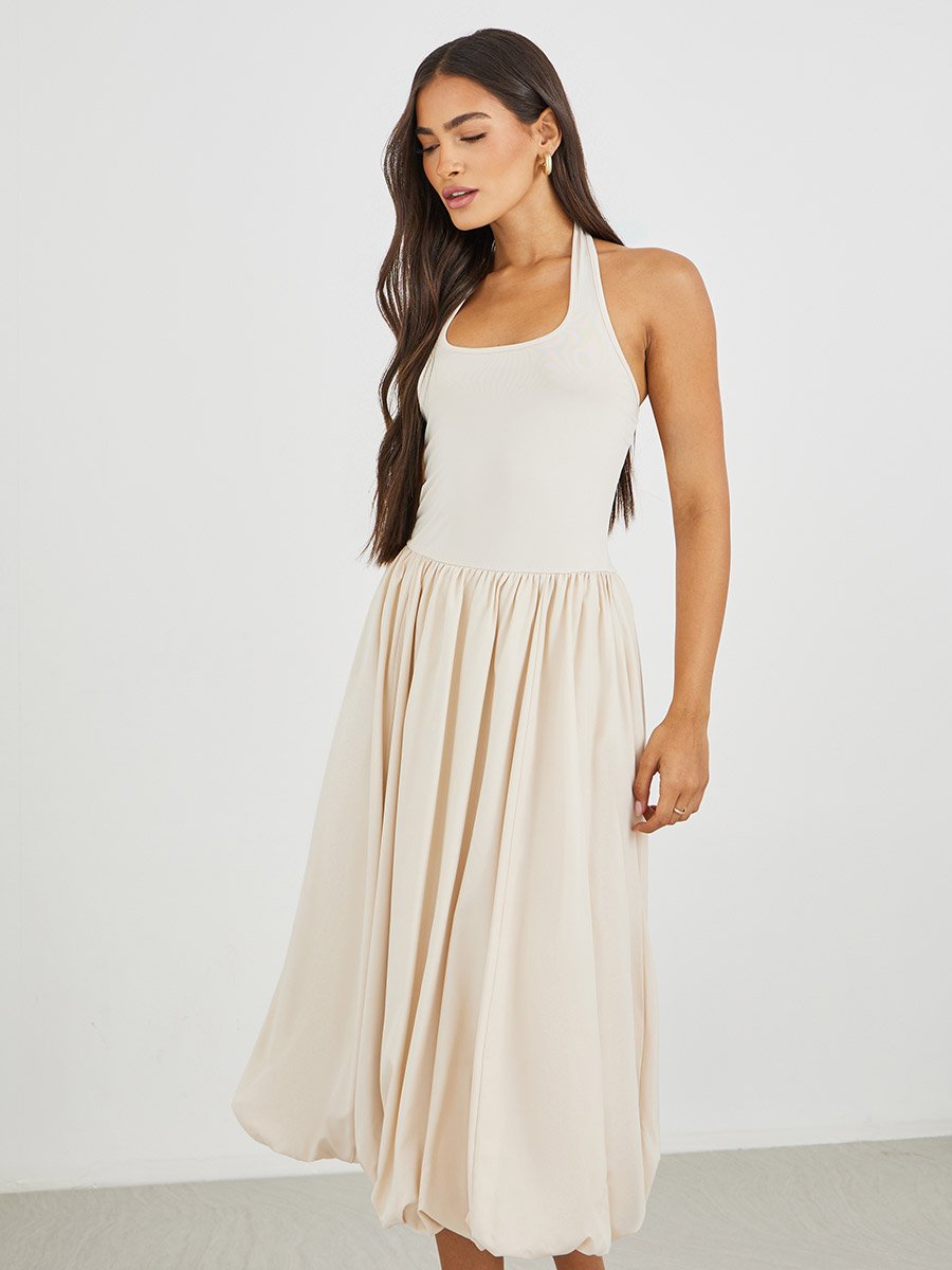 Solid Sleeveless A-Line Midi Dress