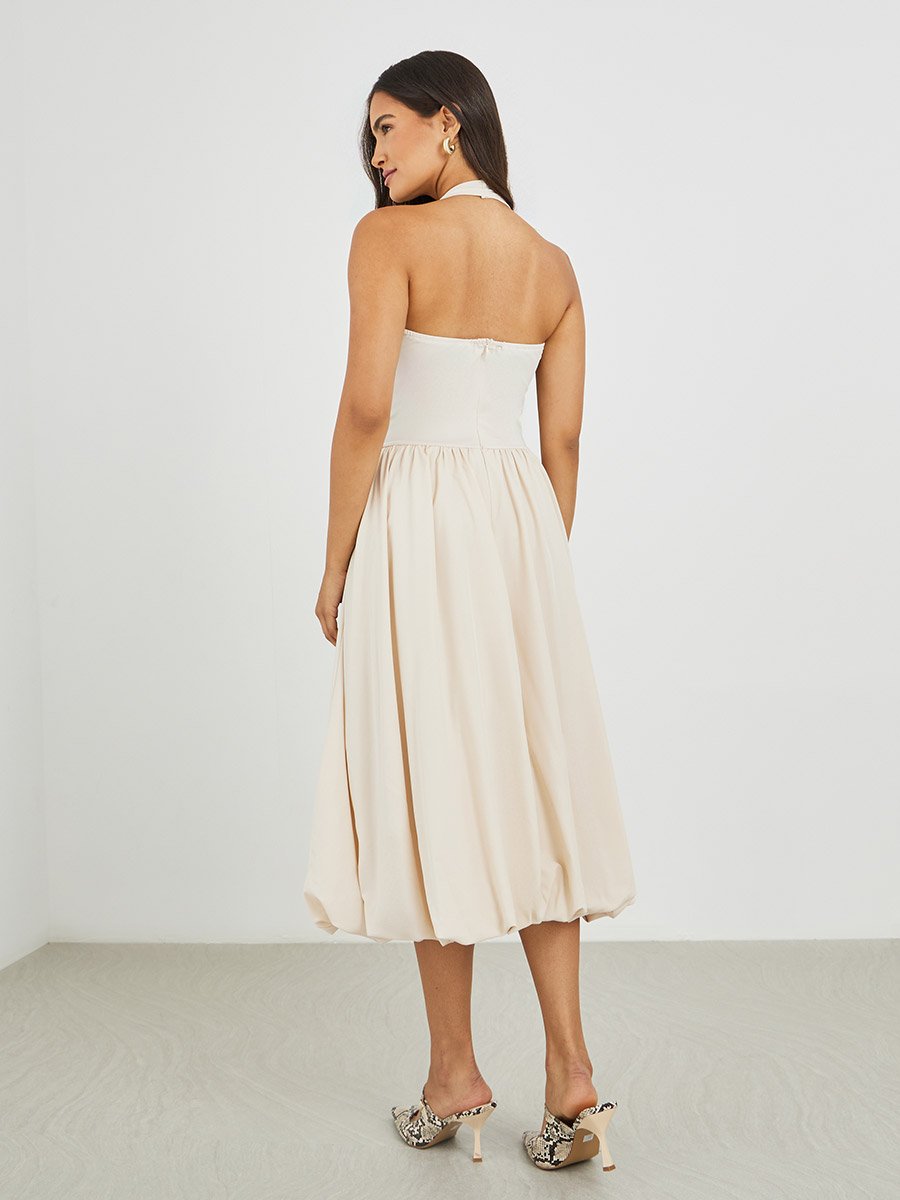Solid Sleeveless A-Line Midi Dress