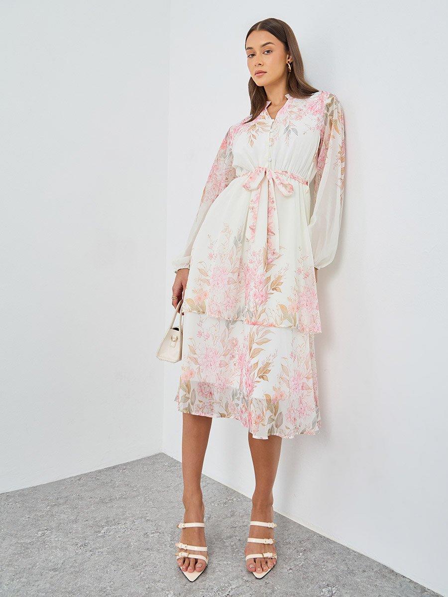 Floral Print Layered Midi Dress