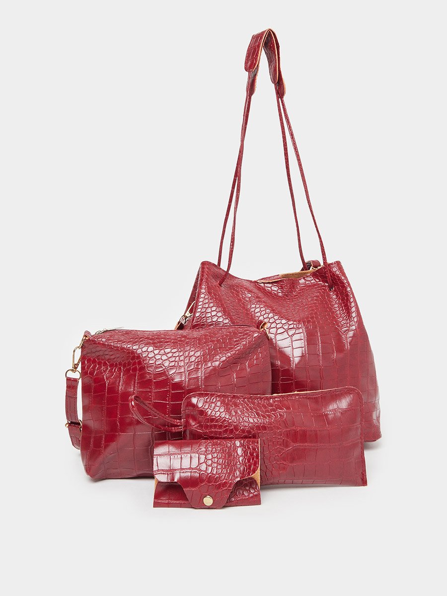 Set of 4 - Croc Textured Bag