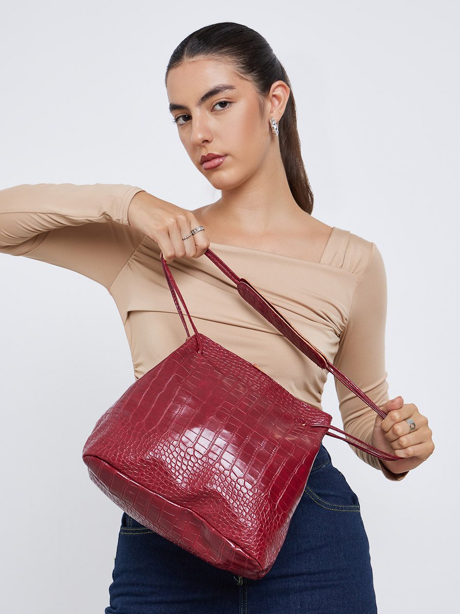 Set of 4 - Croc Textured Bag