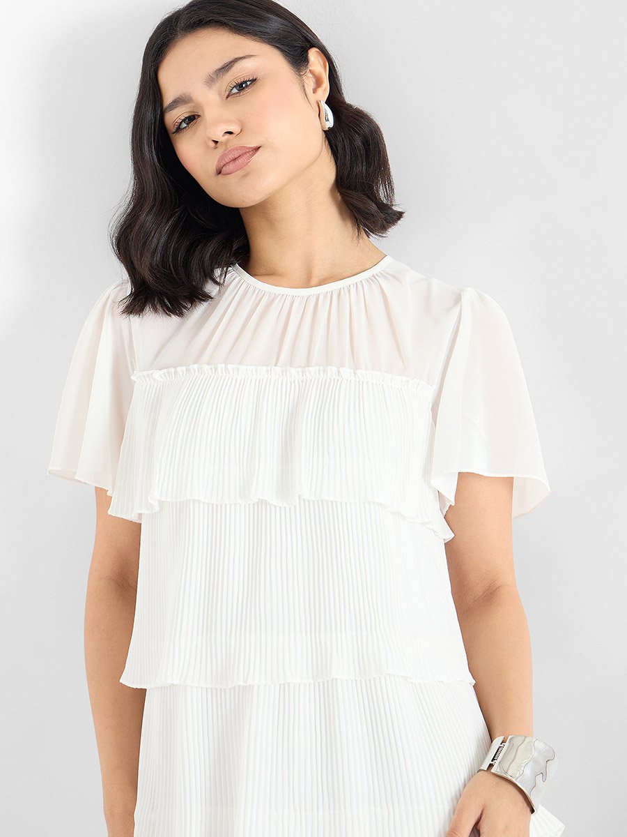 Women Layered Plisse Knee Length Dress