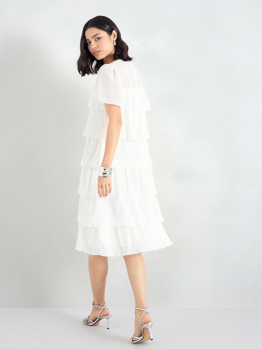 Women Layered Plisse Knee Length Dress