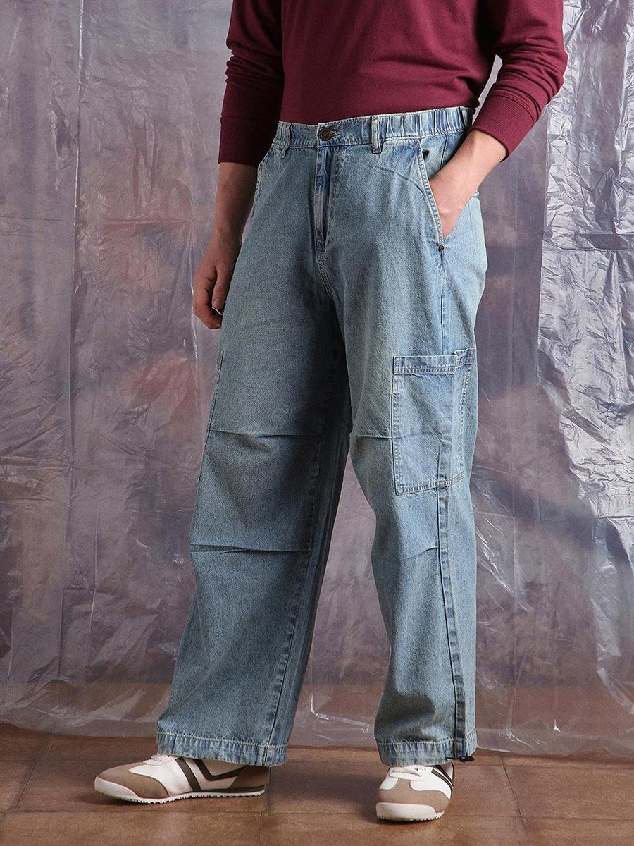 Men Light Wash Blue Denim Baggy Jeans