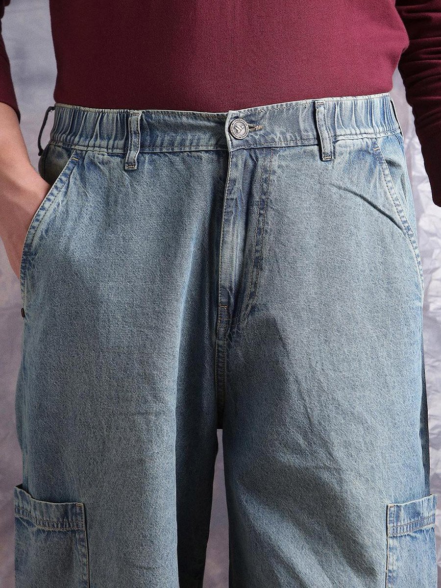Men Light Wash Blue Denim Baggy Jeans