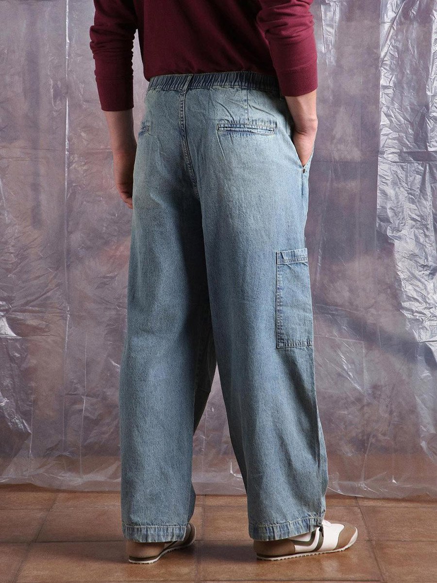 Men Light Wash Blue Denim Baggy Jeans