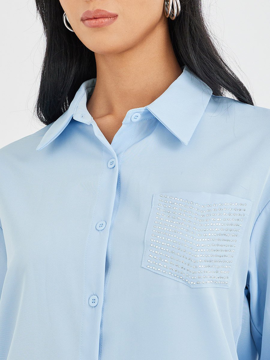 Embellished Pocket Buttoned Shirt and Pants Co-Ordsd