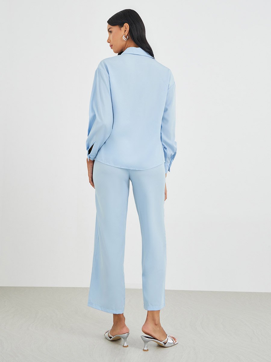 Embellished Pocket Buttoned Shirt and Pants Co-Ordsd