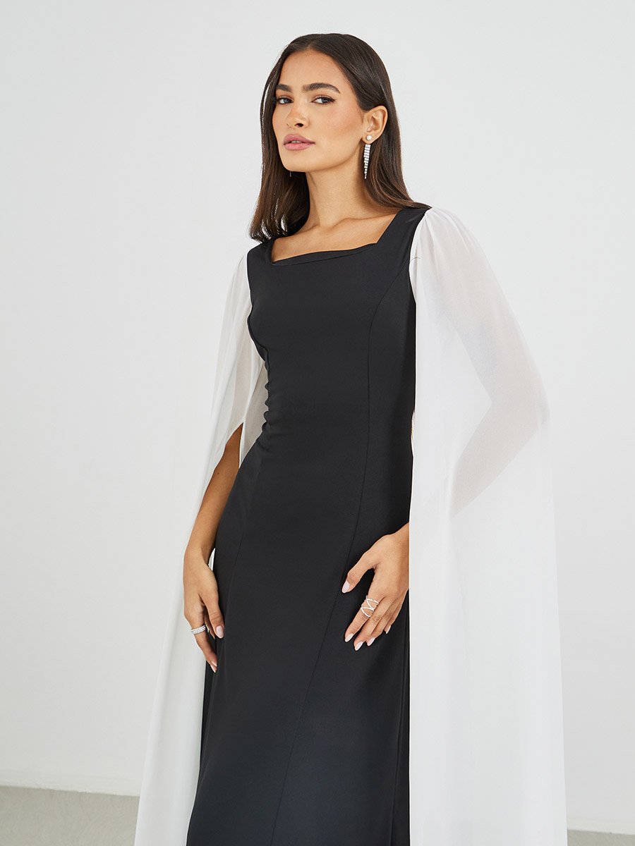 Cape Sleeve A-Line Maxi Dress