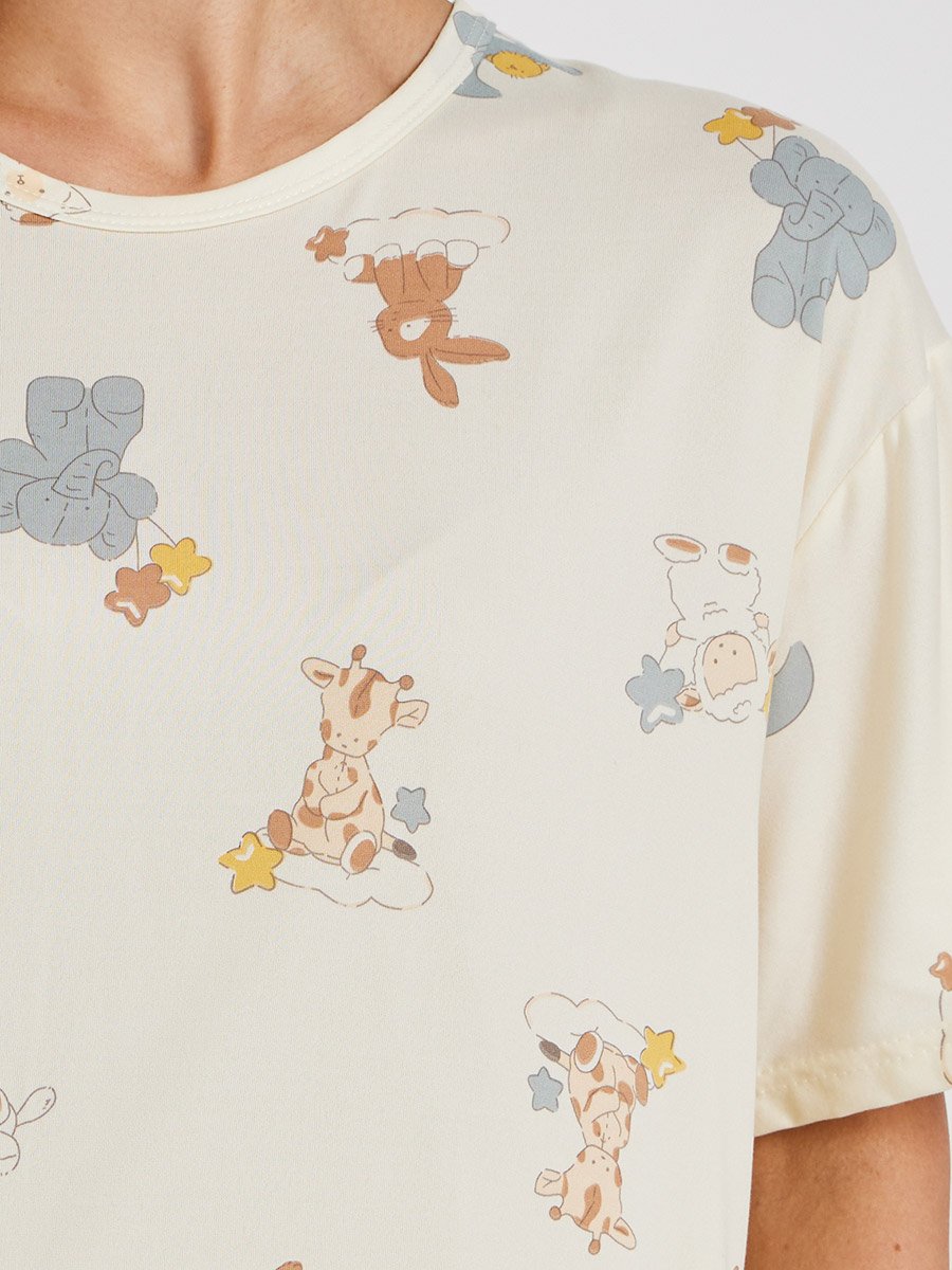 Set of 4 - Printed T-Shirt and Shorts with Nightdress and Pants