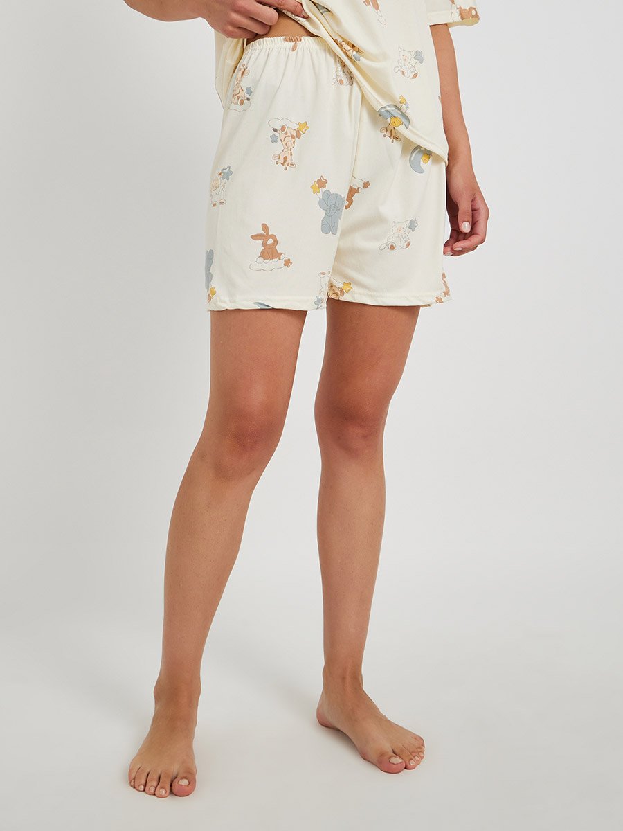 Set of 4 - Printed T-Shirt and Shorts with Nightdress and Pants