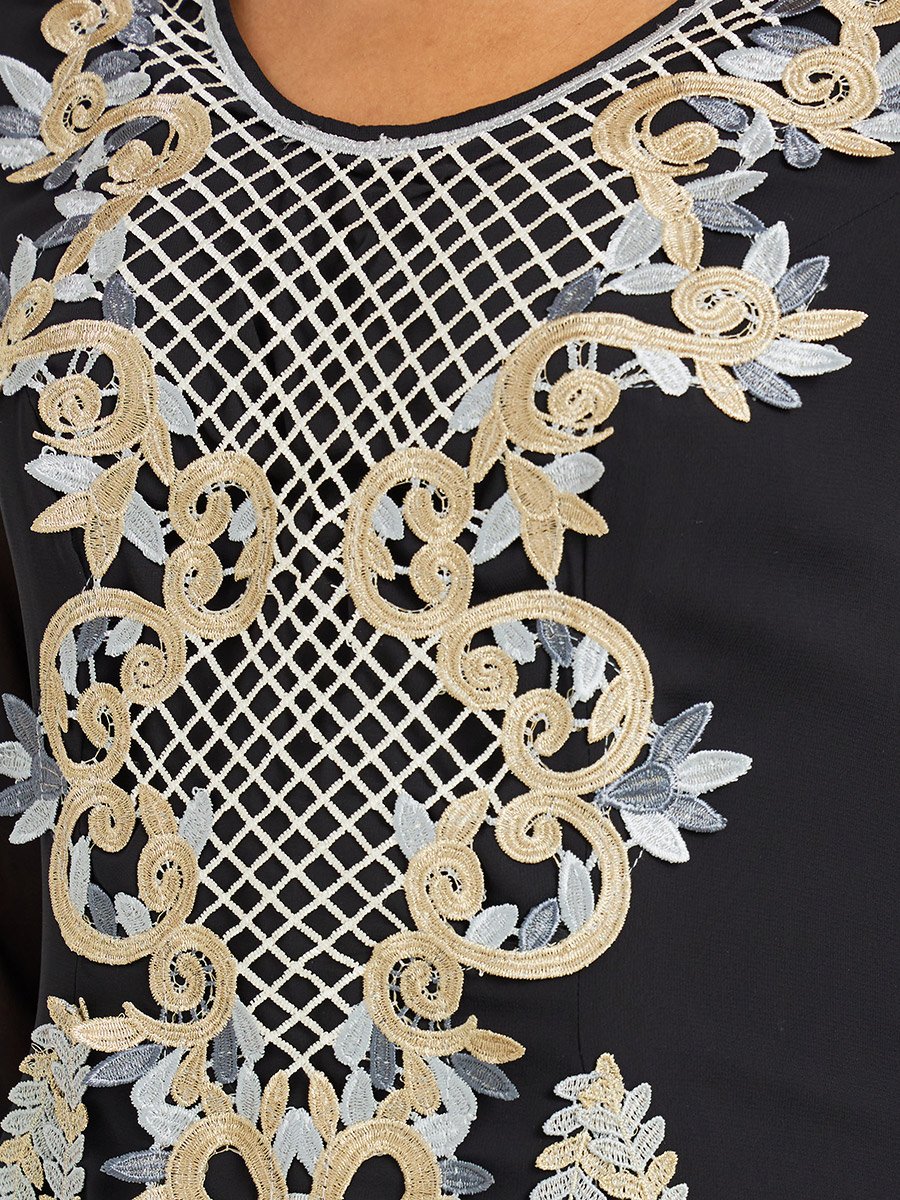 Embroidered Lace Detail Round Neck A-Line Jalabiya