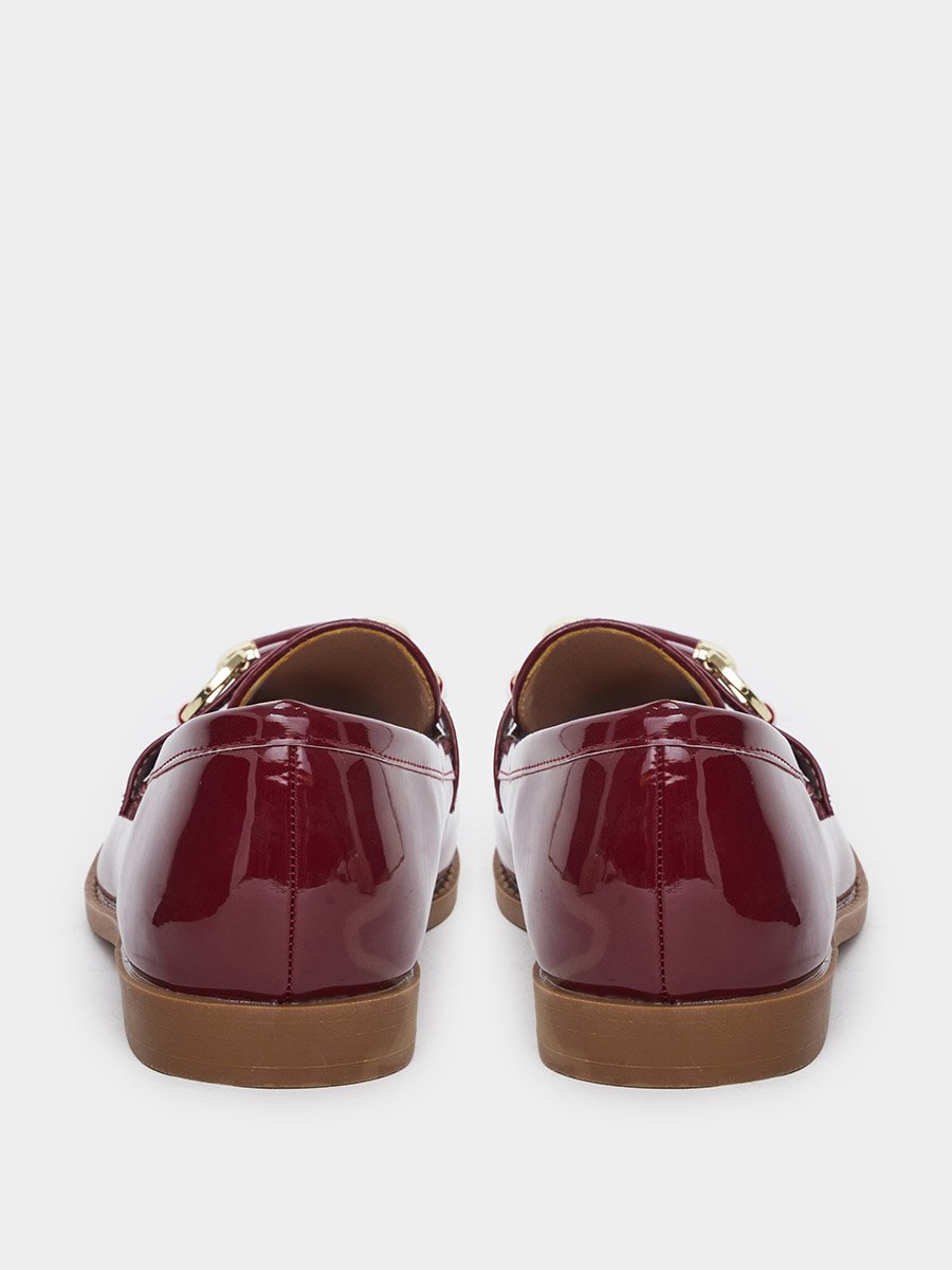 Burgundy Patent Buckle Trim Loafers