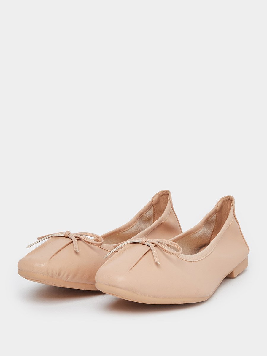 Nude Bow Trim Ballerinas