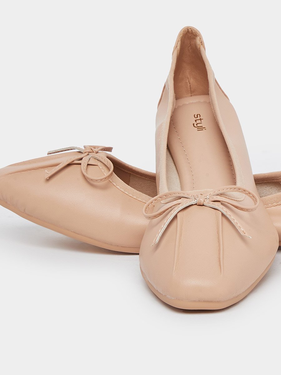 Nude Bow Trim Ballerinas