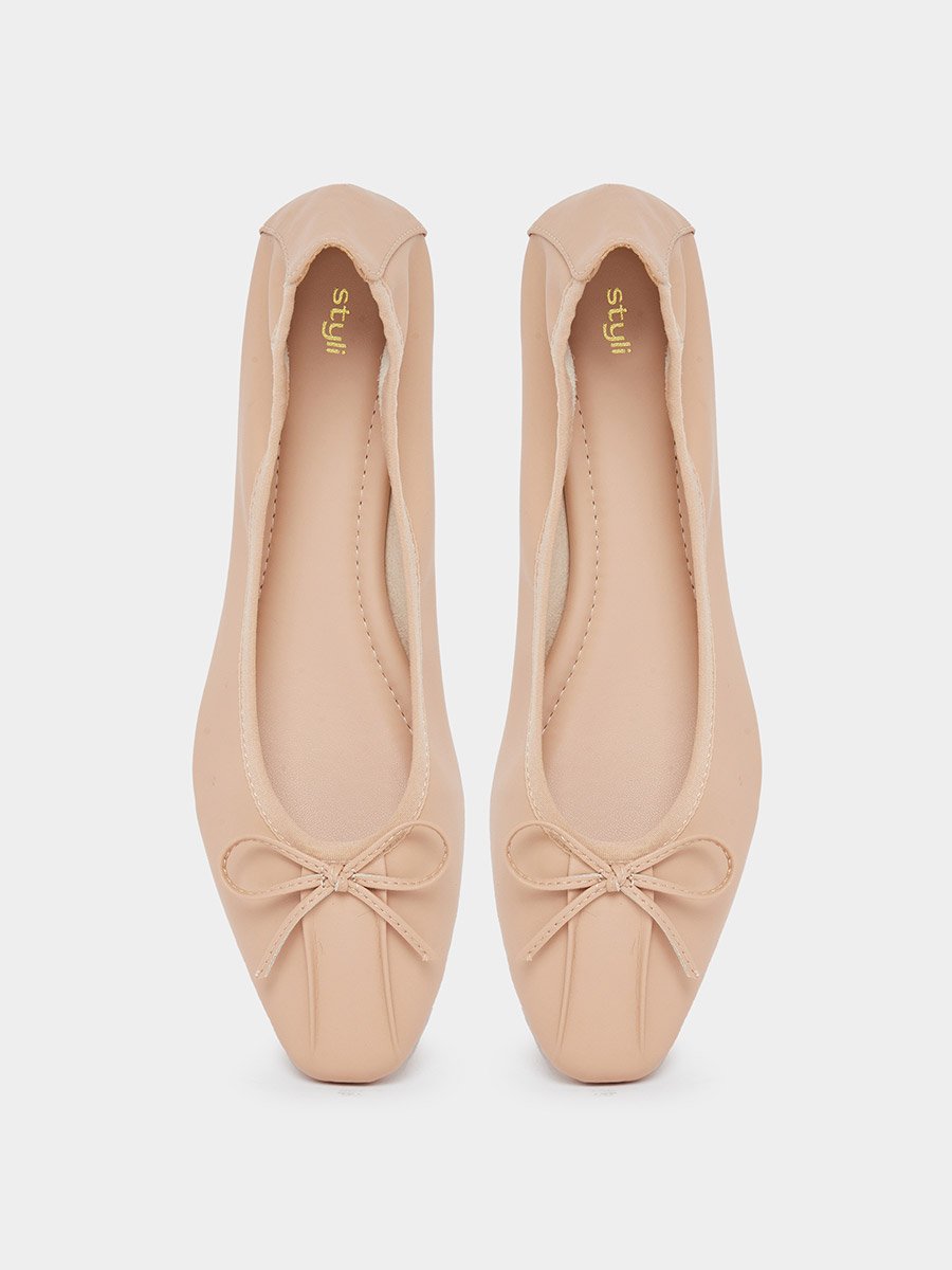 Nude Bow Trim Ballerinas