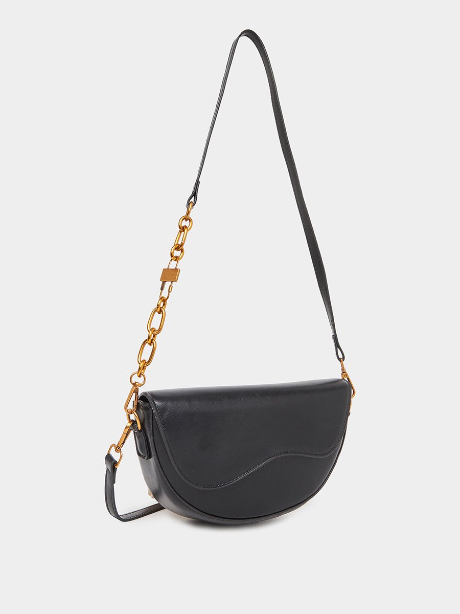 Solid Half Moon Saddle Bag with Flap Front