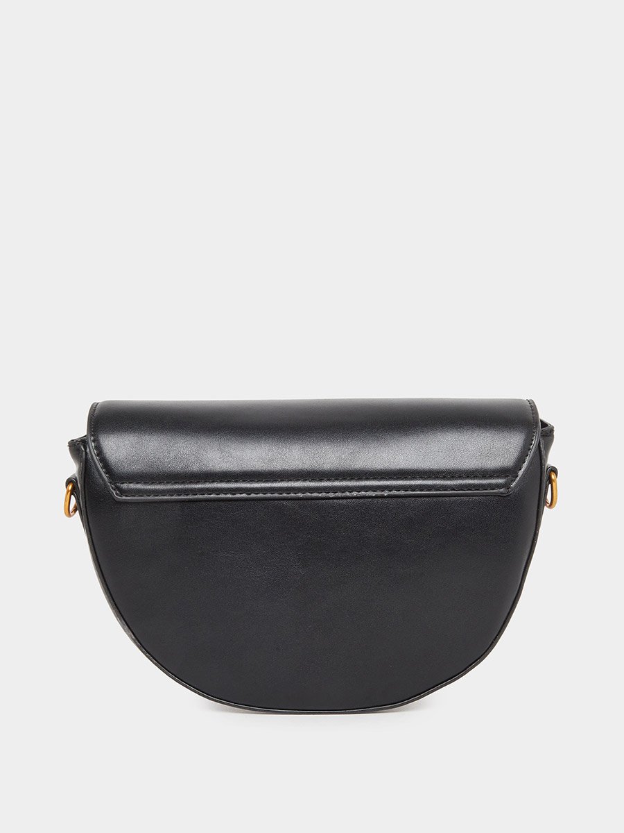 Solid Half Moon Saddle Bag with Flap Front
